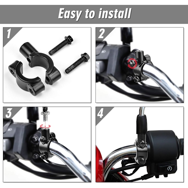 2 stk motorsykkelspeilholder for 22 mm styrefeste - for 10 mm sidespeil, aluminium (svart)