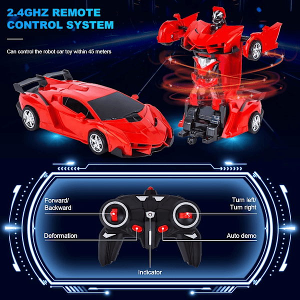 RC-bilar för pojkar i åldern 4-7 år, fjärrstyrda transformeringsbilar robotleksaker för barn elektriska deformationsbilar leksaksfordon