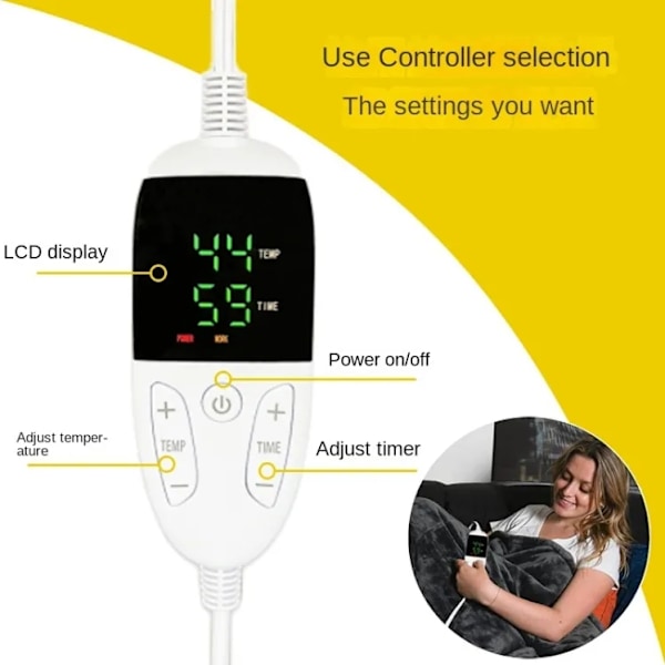 Vaskbar varmefilt med innebygd timer, 150W, 150x180cm