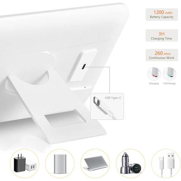 Sminke speil med LED-lys, type-c, oppladbar