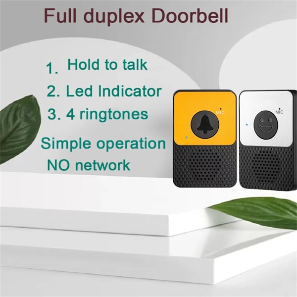 D30 Wireless Voice Intercom Dörrklocka Volym Justerbar Tvåvägs Talk Yellow Gul