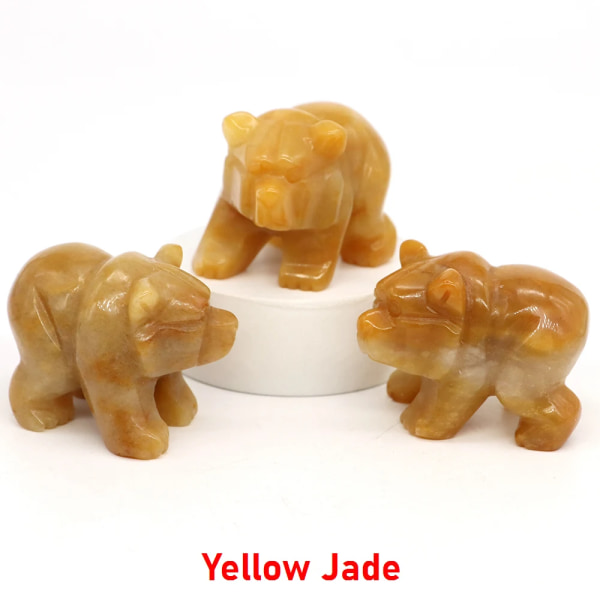 1,6" Björnstaty Natursten snidad Kristall Reiki Healing Djurfigurer Ädelstenshantverk Hempärla Dekoration Gåvor Partihandel Yellow Jade 5 PCS