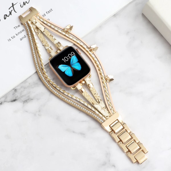 Läderarmband i metall För Apple Watch 8 7 45mm 41mm Ultra 49mm Smart watch smycken handledsrem För iwatch 6 5 4 3 SE44mm 42mm 40mm Gold For 38mm 40mm 41mm