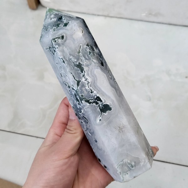 Moss Agate Crystal Tower Naturlig Aquatic Agate Crystal Wand Reiki Healing NO.570