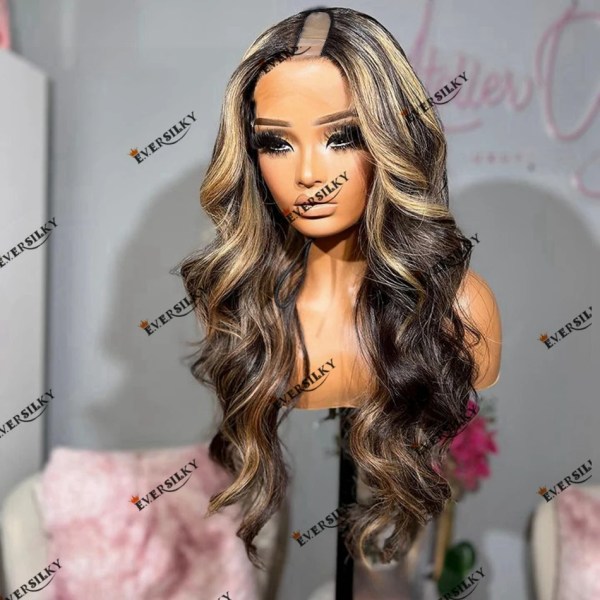 Limfri maskintillverkad U-del Människohår Highlight Blond Body Wave Kvinnor Peruk 180 Densitet Remy Brazilian V Part Peruk Lätt att bära 130density 24inches