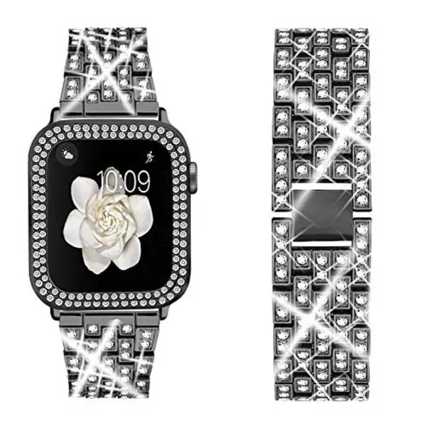 Diamant metallrem+ case För Apple watch 8 7 45mm 41mm 6 5 4 SE 44 mm 40mm lyxigt armband armband För iwatch 3 2 42mm 38mm Black For iwatch 38mm