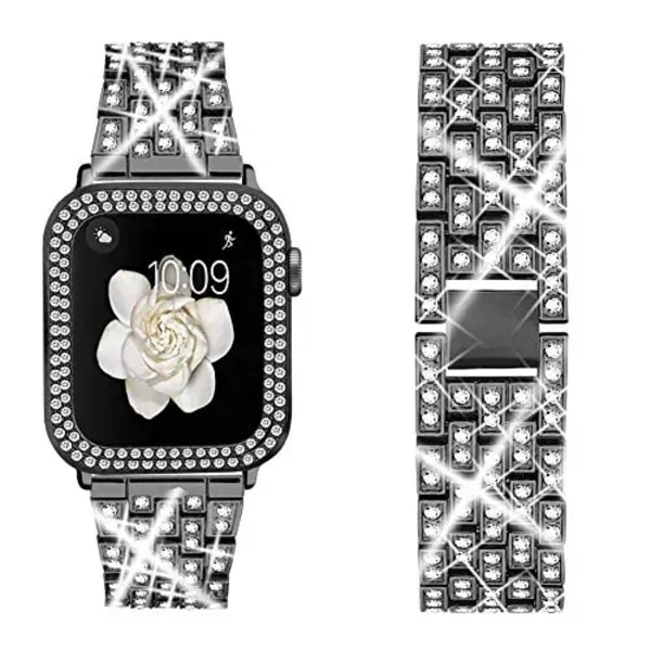 Diamant metallrem+ case För Apple watch 8 7 45mm 41mm 6 5 4 SE 44 mm 40mm lyxigt armband armband För iwatch 3 2 42mm 38mm Black For iwatch 40mm