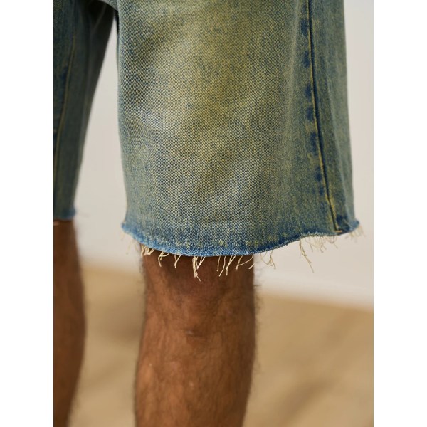 2023 Sommar Nya lösa vintage jeansshorts Herr Retro 100 % bomull Jeans Korta Plus Size Märkeskläder Washed Muddy Yellow 29 REC 58-62.5KG
