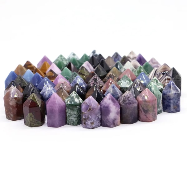 25x15MM Naturstenar Point Wand Reiki Healing Crystal Tower Energimalm Mineral polerat hantverk Ametist Kvarts Heminredning Amethyst 20 PCS