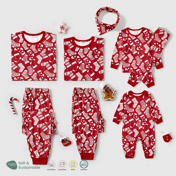 Julstrumpor Allover Print Family Matchande Röda Naia™ Pyjamasset (flammsäker) Red Baby3-6M