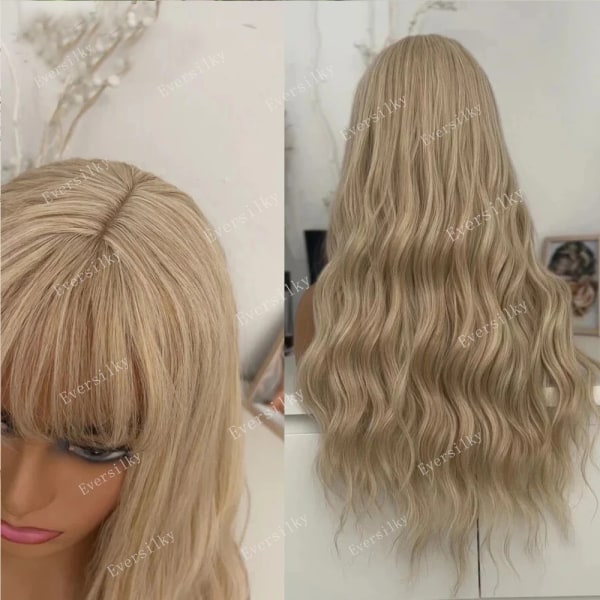 Blond 613 Wavy HD Full Spets Människohår Peruker Med Bangs Blekta knutar 13x6 Transparent Spets Front Peruk Body Wave Fringe Peruk 13x6 lace front wig 18inches