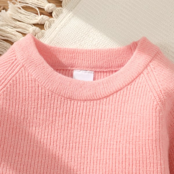 Baby Girl Solid Rund Halsad Långärmad stickad tröja Pink 6-9 Months