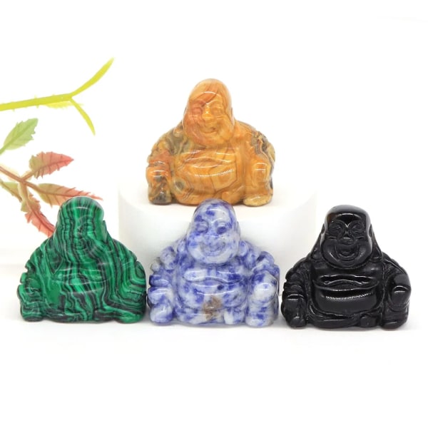 1,2" Maitreya Buddha Staty Natursten Healing Kristall Fengshui andlig tro figurer Be Rikedom Lyckliga hantverk Heminredning Random Stones 5pcs