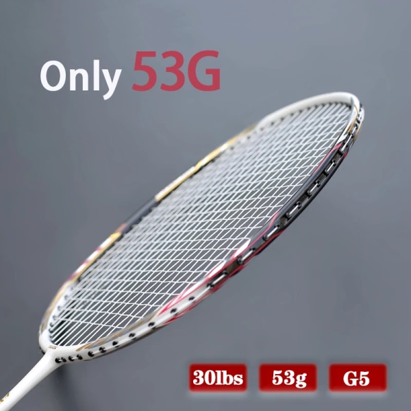 Super Light 53G 10U 100% Kolfiber Badmintonracketsträngar Professionell träning G5 Max Spänning 30LBS Racket Sport Vuxna WHITE