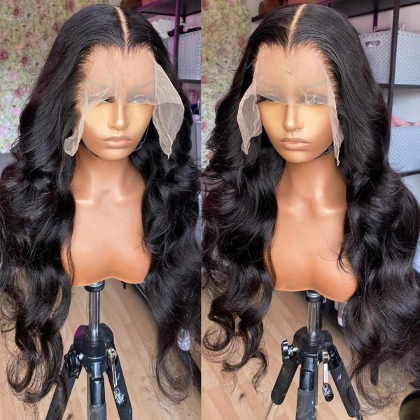 30 tums genomskinligt vatten vågigt spets främre människohår peruk Brazilian Body Wave spets frontal peruk för kvinnor Förplockad peruk 180% 14inches 4x4 Lace Wig