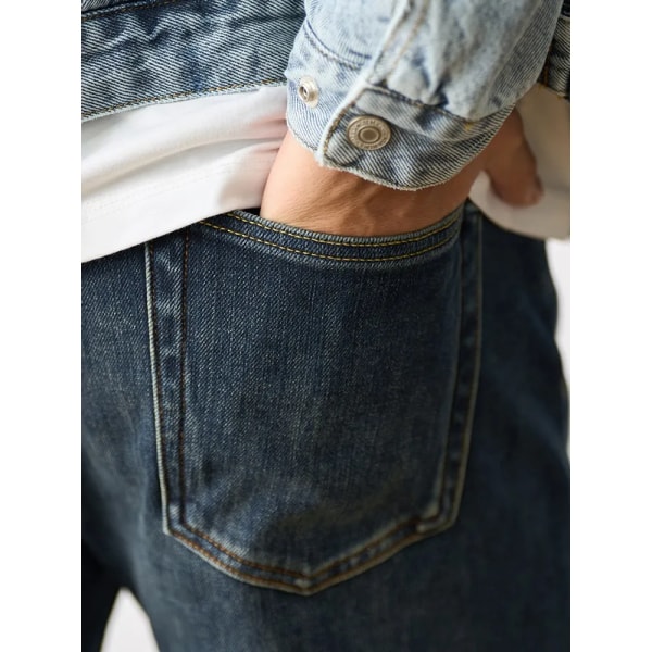 2023 Höst Vinter Nytt 15 oz Lycra elastiskt tyg Jeans Herr tvättade Vintage Tiny Fleece Jeansbyxor CT03 Charcoal Black 29 REC 55.5-60KG