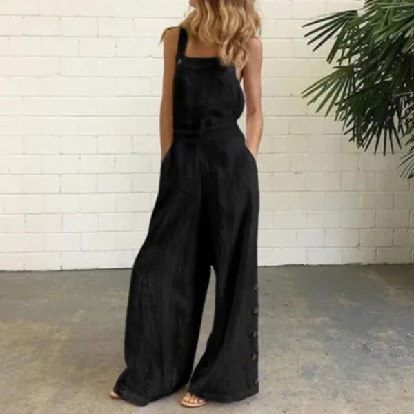 Tunna Jumpsuits för kvinnor Plus Size Ärmlösa rygglösa sidofickor Baggy långa Jumpsuits Dam Lösa Romper Haremsbyxor S-5XL Black Style 2 4XL