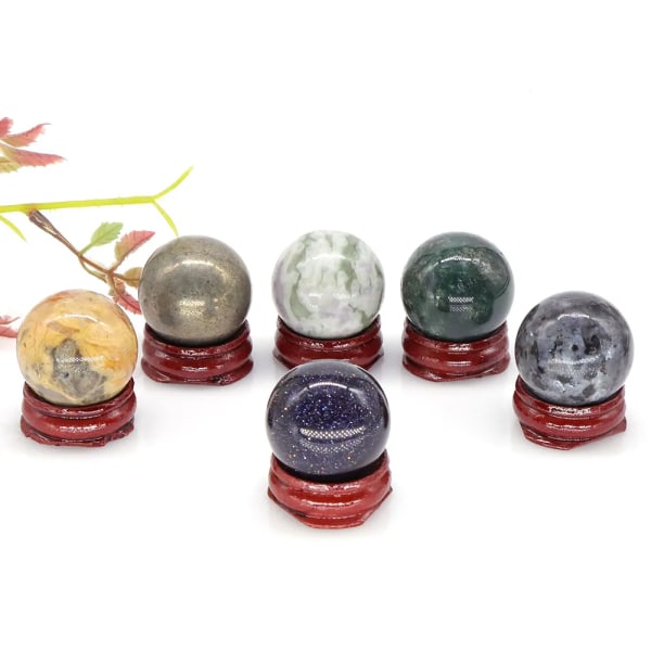 30 mm Naturstenar Ametist Rosenkvarts Reiki Healing Kristaller Energi Chakra Massage Ädelstenboll Heminredning Hantverk med stativ Crazy Agate 10pcs