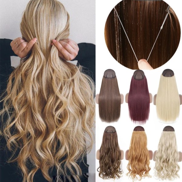 Fish Line One Piece 100% Människohår Förlängning Clip Hårförlängning Ombre Natural Remy Hair Rak hårstrå Blond För kvinnor 8 18inch 100g