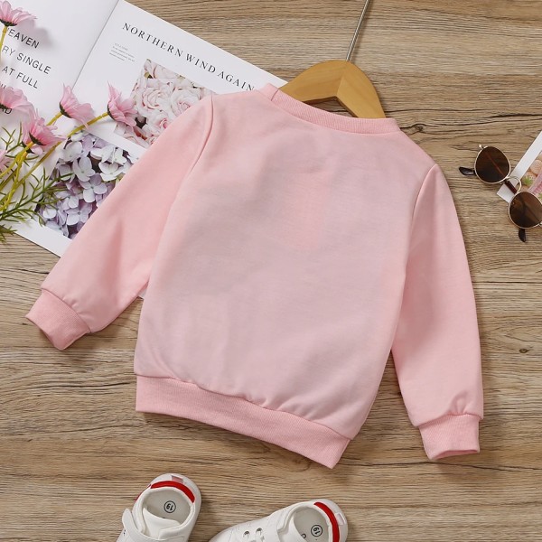 Toddler Girl Letter Bee Print Casual Pullover Sweatshirt Apricot 5-6Years