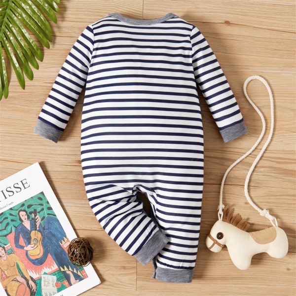 Sommar Baby Nyfödda Pojkekläder Mode Casual överallt Randig/ print Långärmad Romper Playsuit Grey 12-18 Months