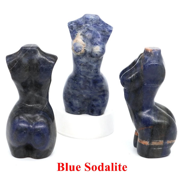 3 "naturstenar snidade kvinnor byst modell staty Healing Crystal Reiki ädelsten Sexig flicka Kroppshantverk statyett hemprydnad Blue Sodalite 1pcs