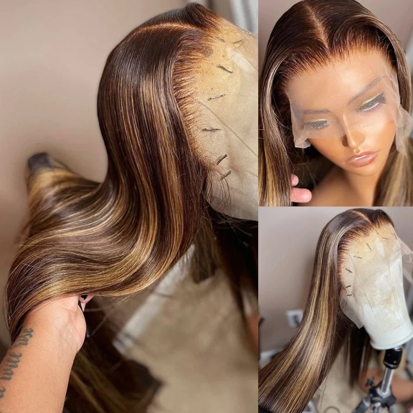 Markera limlös peruk Människohår Ombre Blondfärgat ben rakt 13x4 Hd spets främre peruker för kvinnor Förplockade Färdiga att bära 16inches 13*4 Frontal Wig