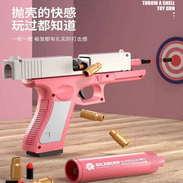 M1911 Glock Soft Bullet Toy Gun Skumutmatningsleksak Foam Dart Blaster Pistol Manuell Airsoft Gun med ljuddämpare för barn vuxen glock pink