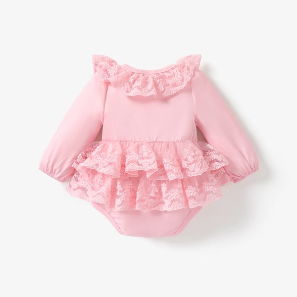 Baby Girl Naia Sweet Bowknot Solid Color Ruffle Edge Romper Pink 9-12Months