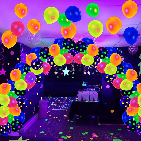 90 st Neonballonger 12'' UV Neon Glow Ballonger Återanvändbara Polka Dot Blacklight Ballonger Glow in the Dark Latexballong Blacklight Set A Other