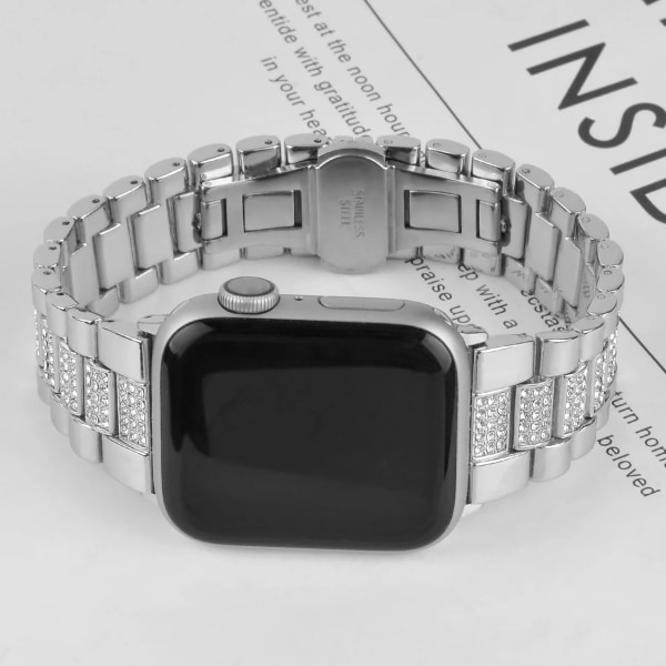 Metall diamantrem Kompatibel för Apple Watch 49mm 45mm 44mm 42mm 41mm 40mm ersättningsarmbandsrem För iwatch 8 7 6 5 4 3SE Black For 42mm 44mm 45mm