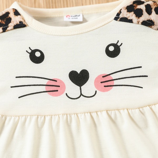 2st Baby Girl Cartoon Cat Print Långärmad topp och set OffWhite 6-9Months