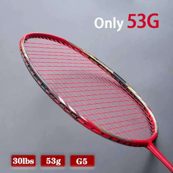 Super Light 53G 10U 100% Kolfiber Badmintonracketsträngar Professionell träning G5 Max Spänning 30LBS Racket Sport Vuxna Red