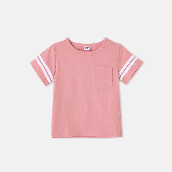 Familjematchande bomull med kortärmade t-shirts och rosa Swiss Dot Lace Detail Fladderärmade klänningar Pink Women L