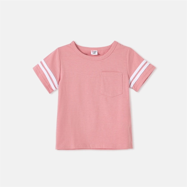 Familjematchande bomull med kortärmade t-shirts och rosa Swiss Dot Lace Detail Fladderärmade klänningar Pink Women M