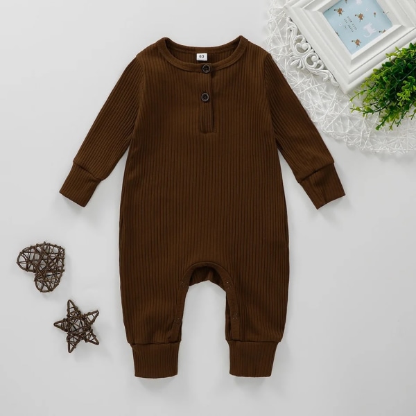 Nyankomst vår och höst Baby Boy Girl Bomullsstickad stil Solid cardigan Långärmad One Pieces Baby Rompers Black 3-6 Months