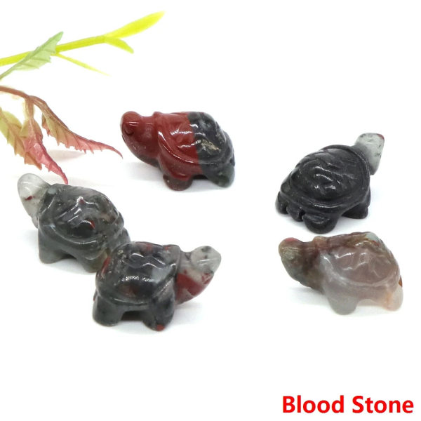 1" Mini Turtle Sköldpadda Naturstenar Helande Kristaller snidade djurfigurer Hantverk DIY-smycken Heminredning Prydnadsföremål Partihandel Blood Stone 20pcs