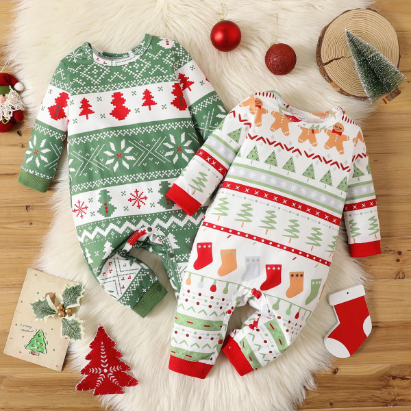 Jul Nyfödd Baby /Flicka Kläder Overall Allover Print Långärmad Jumpsuit Red 12-18Months