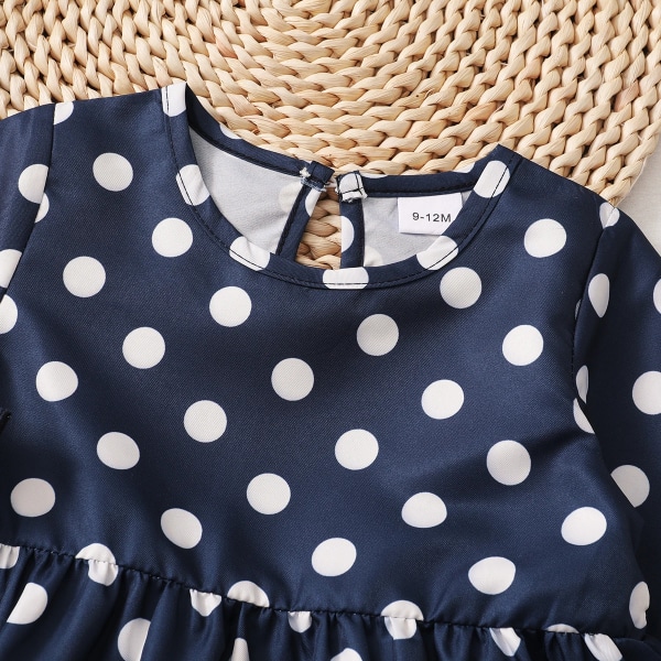 3st Baby All Over Polka Dots Navy Ruffle Bell Sleeve Top och bomull Ripped Jeans Set Navy 9-12Months