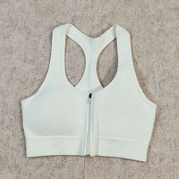 Dragkedja Fitness Sport BH Sömlösa Yoga BH:ar för kvinnor Löpning Träning Sport Crop Top Kvinnliga GYM Kläder Linnen 7 färger White Zipper Bra M