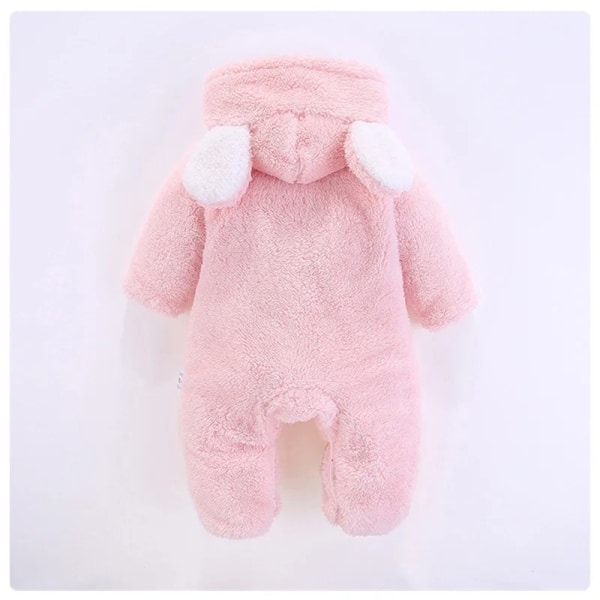 Ny vinter Varm bomull Casual Nyfödd Söt Björn Design Vinter Hooded Jumpsuit Väska Fot Romper för Baby Boy Baby Girl Pink 9-12 Months