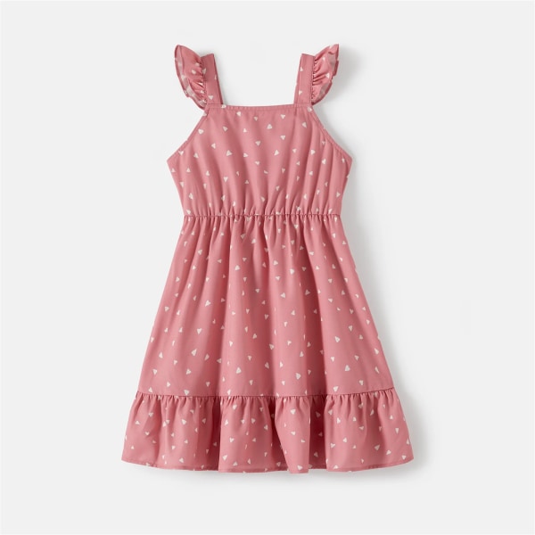 Familjematchande outfits Allover print Strappy-klänningar och kortärmade randiga Colorblock T-shirts-set Pink Women XL