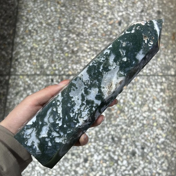 Stor Moss Agate Crystal Tower Naturlig Aquatic Agate Crystal Wand Reiki Healing 350-400G