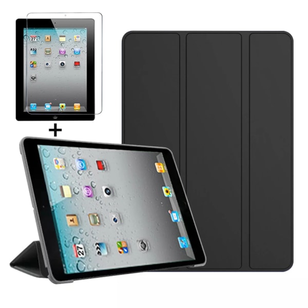Case för IPad 2 3 4 9,7 tums PU- case Stativ Smart Cover För iPad2 iPad3 iPad4 Auto Sleep Wake Protective Funda iPad 2 3 4 Black glass
