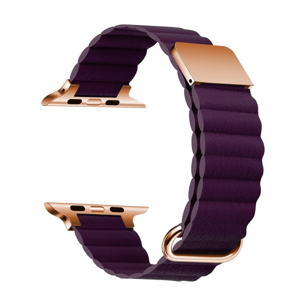Magnetisk rem för Apple Watch Ultra 49mm 8 7 45mm 41mm Läder Metall armband i rostfritt stål För iWatch 6 5 4 3 SE 44/42/40mm Deep purple For 38mm 40mm 41mm