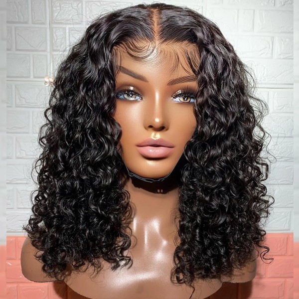 Lösvatten Deep Wave Spets Frontal Människohår Peruker För Kvinnor Billiga Jerry Lockigt Människohår Peruk Brasiliansk Kort Bob Peruk Pre Plock 13x1 Lace Wig 10inches