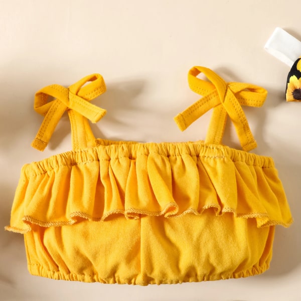 3st Baby Girl 95 % bomull, fast volangad Cami-topp och allover-shorts och set med print Yellow 18-24Months