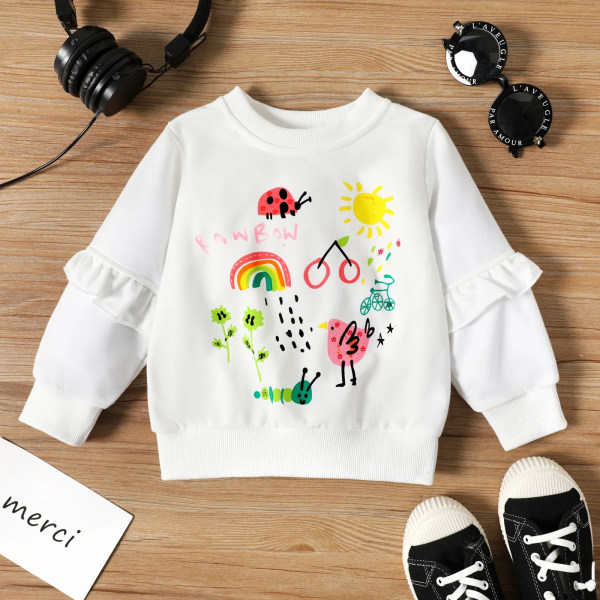 Toddler 100 % bomull Bokstavsfjäril/blommig tröja med print White 5-6 Years