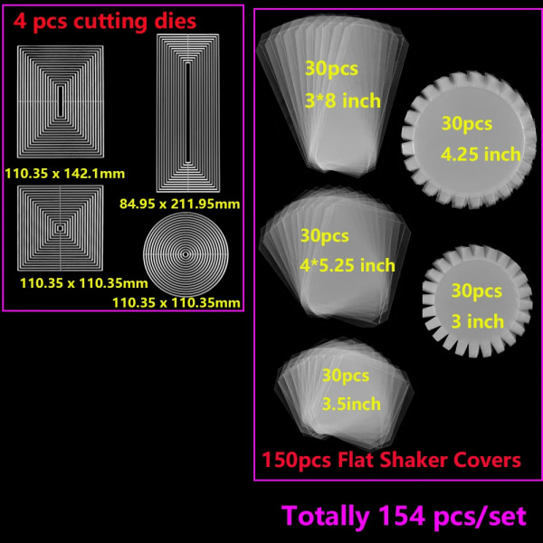 Paketerbjudanden Clear Flat Shaker Covers Set för DIY Shaker Cards 3" 3.5" 4.25" 4"x5.25" 3"x8" Plast Shaker Creator Acetate Sheets 154pcs