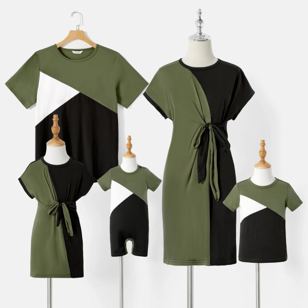 Familjematchande outfits Colorblock Kortärmade Klänningar och T-shirt-set med självknyta MultiColour MenL